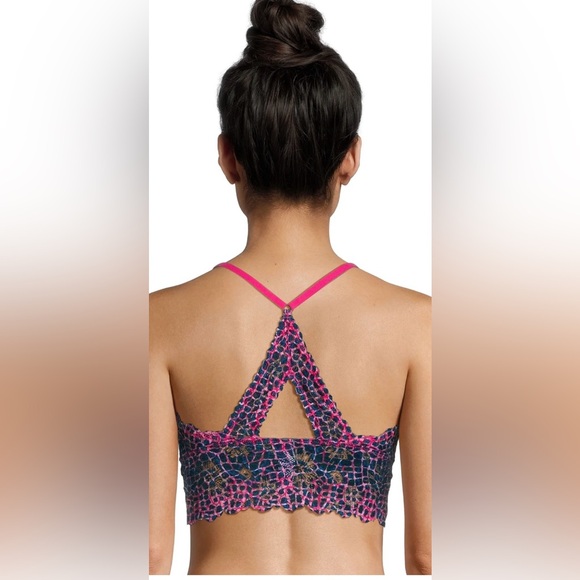 Juniors Longline Floral Lace Bralette- Pink and Navy Blue Lace Bralette size XL - Picture 4 of 6